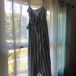 White & blue stripe wrap dress